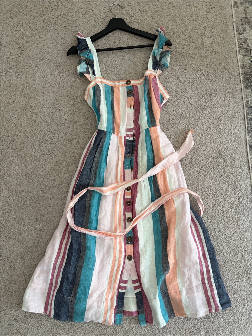 J Crew Striped linen Multi-Color Ruffled Strap Sundress